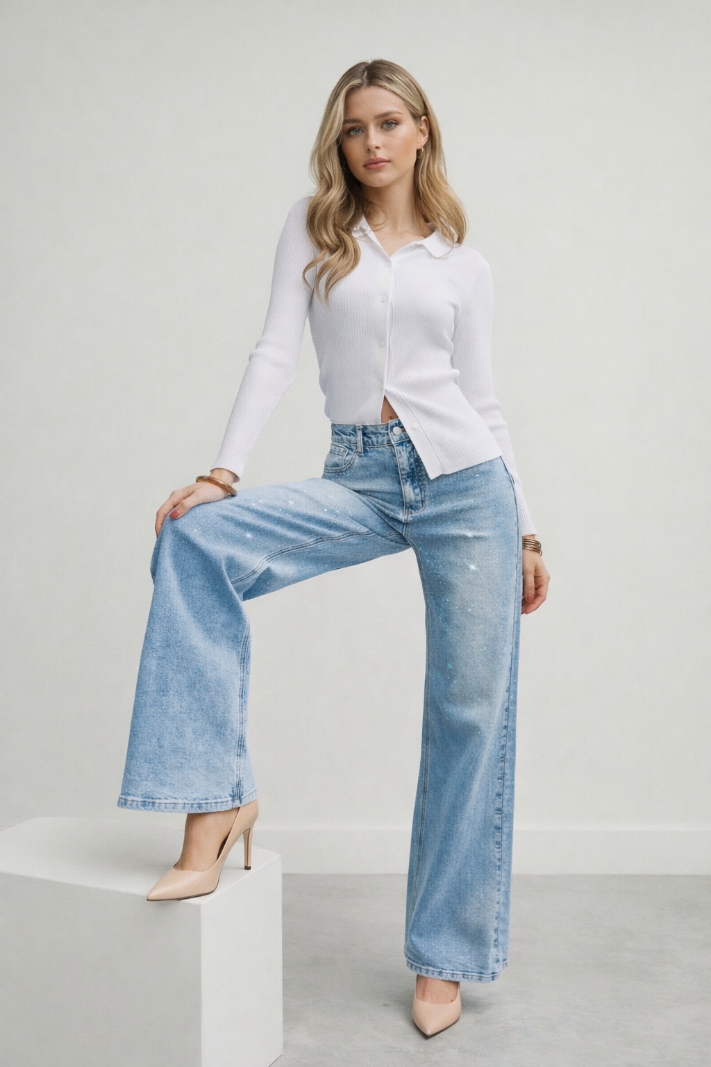 Crystal Blue  High-Rise Jeans