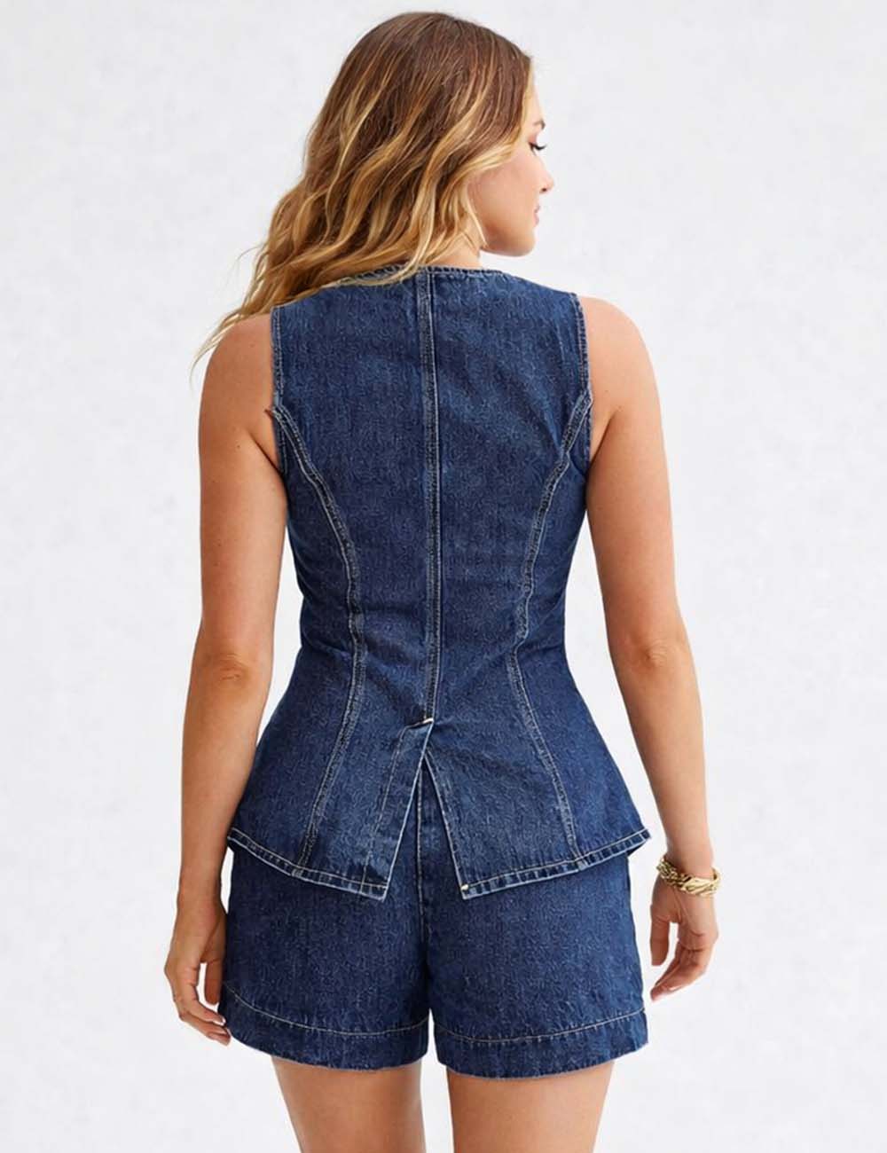 Ladies Sleeveless Denim Vest & Shorts Matching Set