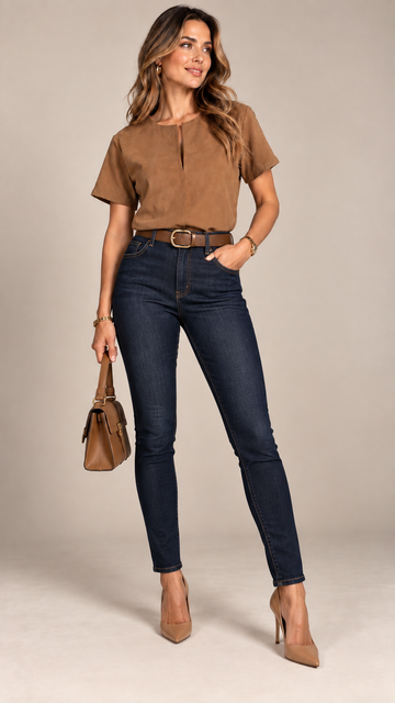 Faux Suede V-Neck Top