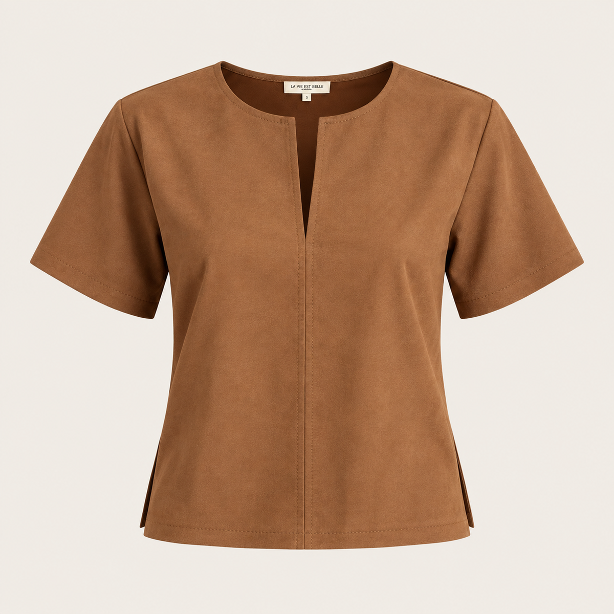 Faux Suede V-Neck Top