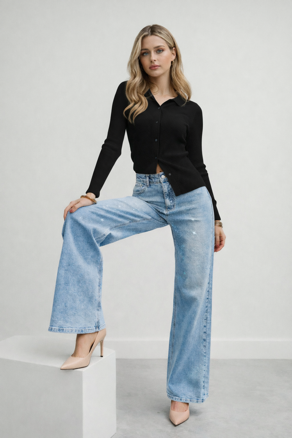 Crystal Blue  High-Rise Jeans