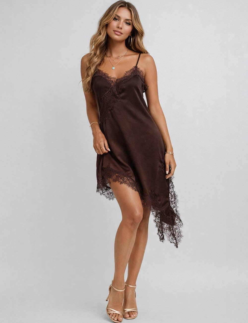 Ladies Satin V-Neck Lace